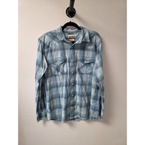 Ariat Men's Henryk Retro Fit Snap Up Long‎ Sleeve Shirt Blue Plaid Size Large